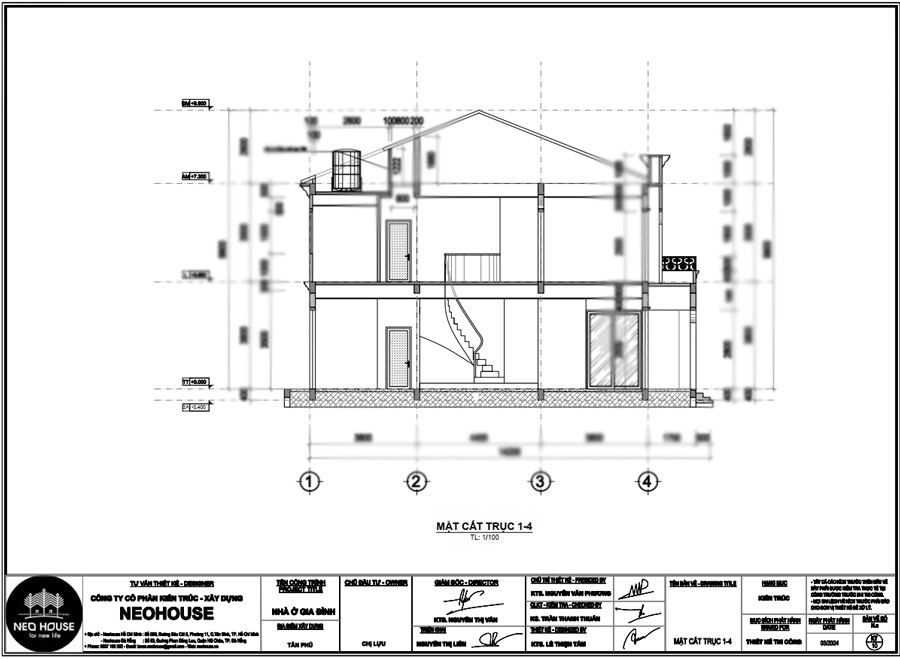 Bản vẽ mặt cắt nhà 2 tầng phong cách châu Âu