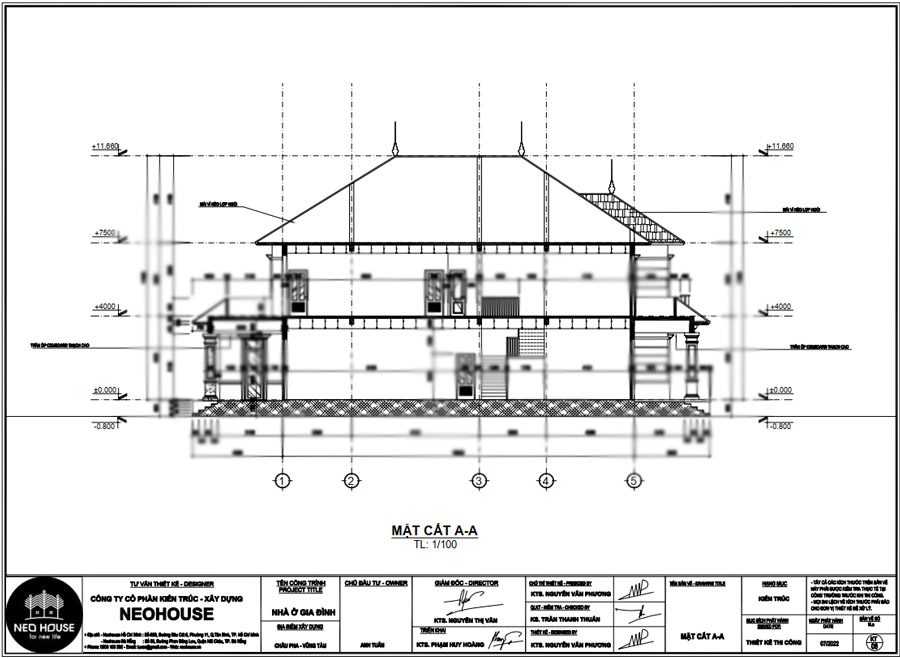 Bản vẽ AutoCAD mặt cắt nhà 2 tầng