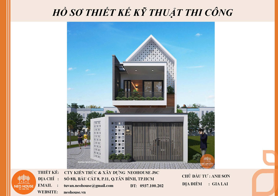 Bản vẽ phối cảnh 3D kiến trúc nhà 2 tầng 6x15m