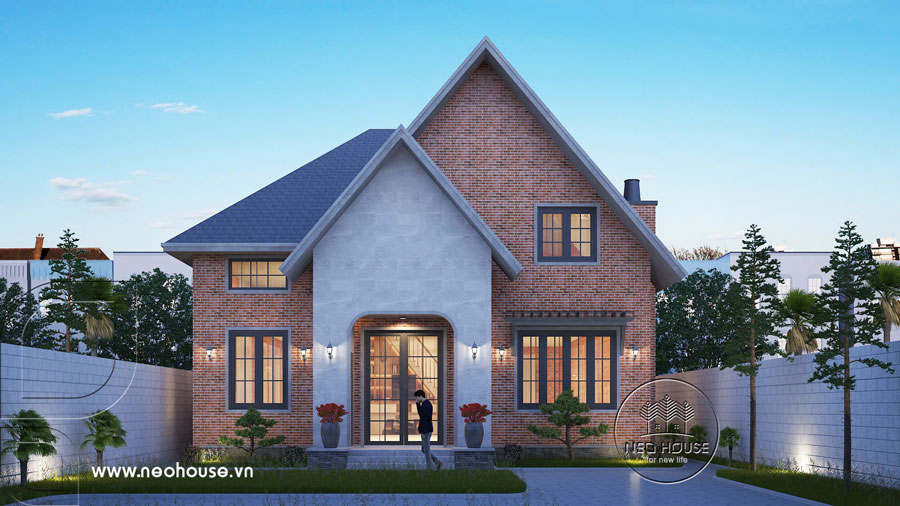 Bản vẽ phối cảnh 3D kiến trúc nhà 2 tầng kiểu Mỹ