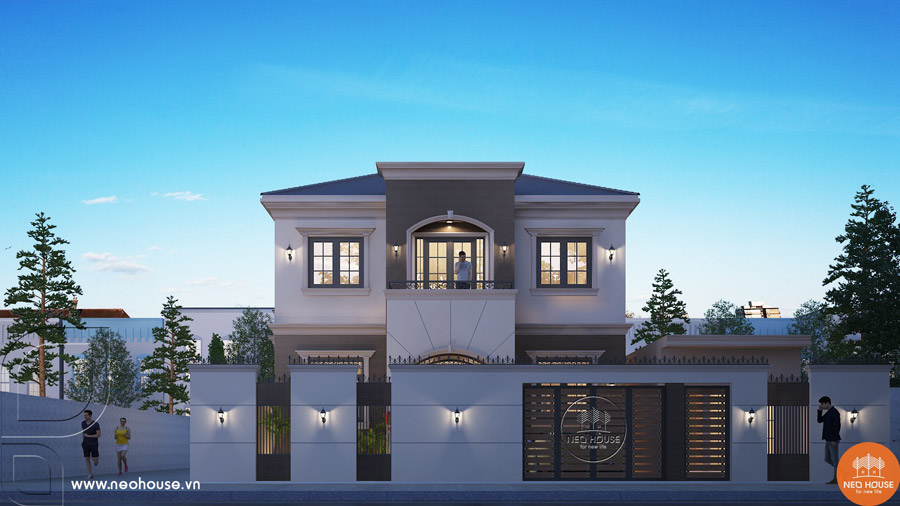 Bản vẽ phối cảnh 3D kiến trúc nhà 2 tầng phong cách châu Âu