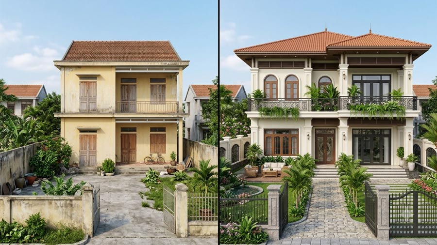 Cải tạo nhà 2 tầng thành biệt thự