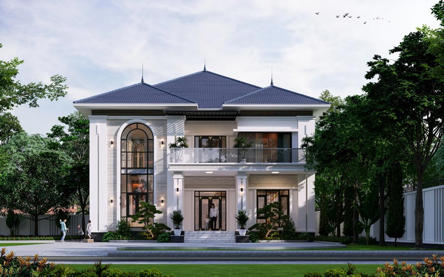 Chi phí thiết kế kiến trúc nhà 2 tầng 6 phòng ngủ