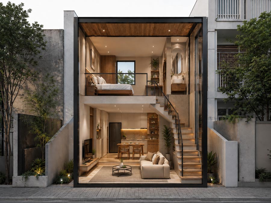 Chi phí thiết kế nội thất nhà 2 tầng 20m2
