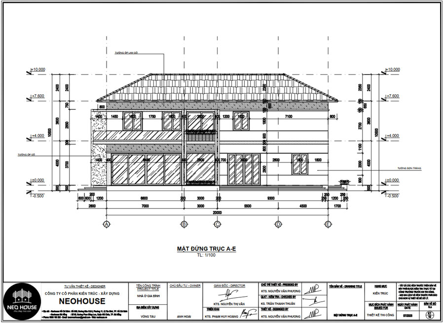 Chiều cao tầng 1 nhà 2 tầng 180m2