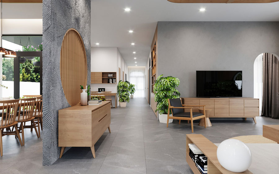Dùng vách kính, lam hoặc tủ thay tường kín