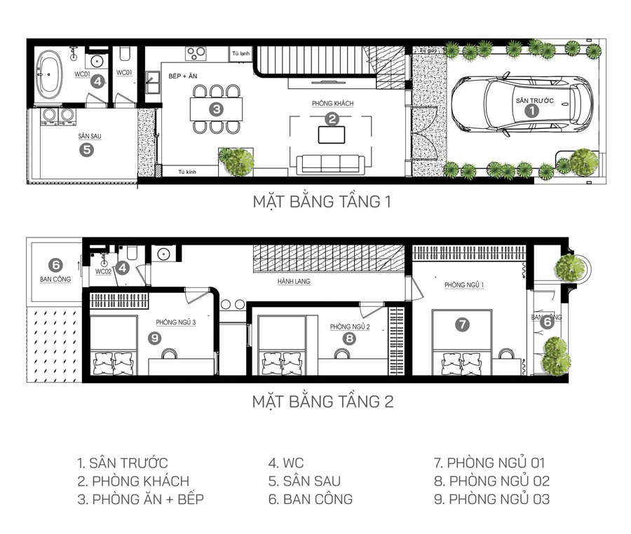 Bản vẽ mặt bằng công năng nhà mặt tiền 4.5x20m