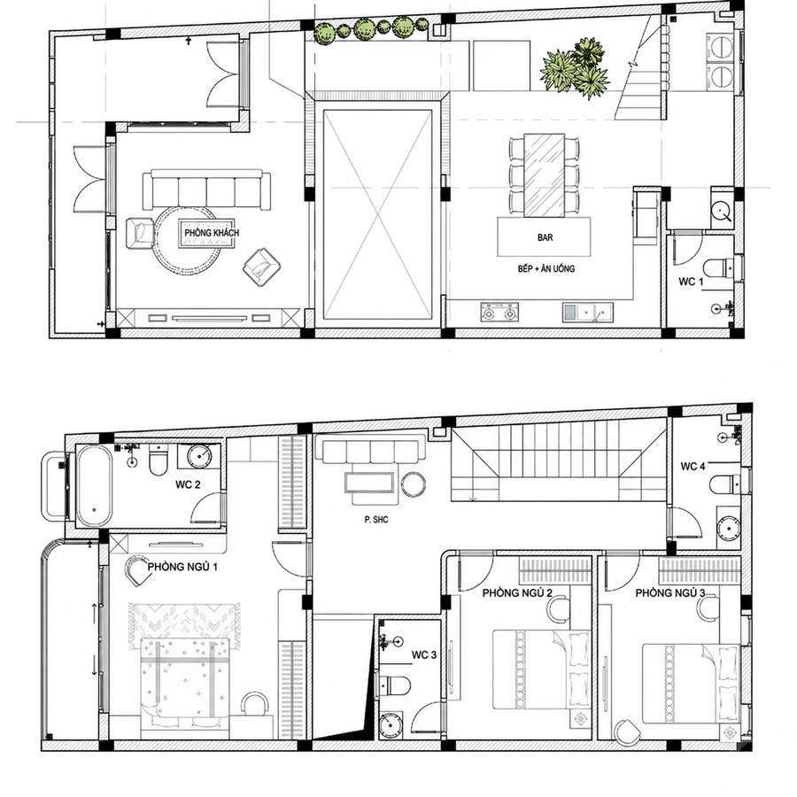Mặt bằng công năng nhà 2 tầng mặt tiền 6.5m x 12m
