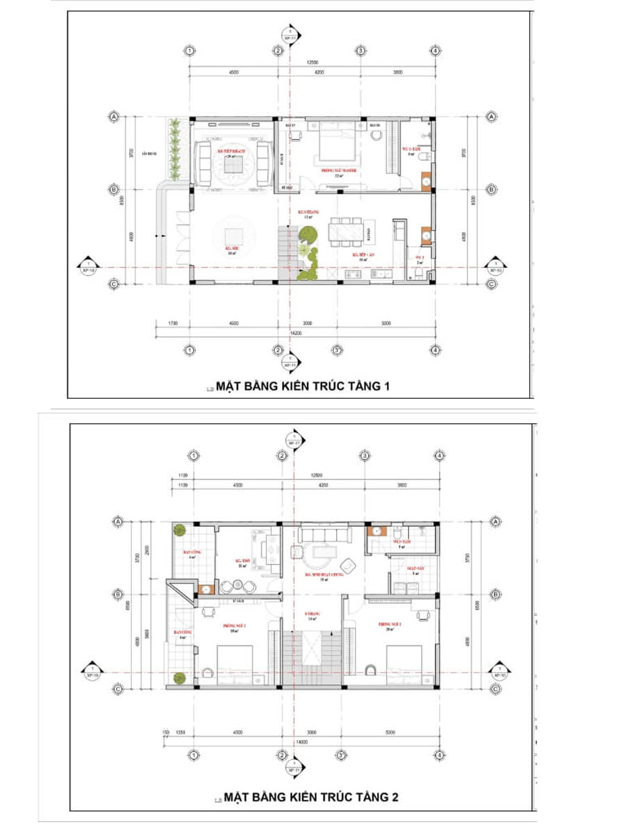 Bản vẽ mặt bằng công năng nhà 2 tầng 9x10m