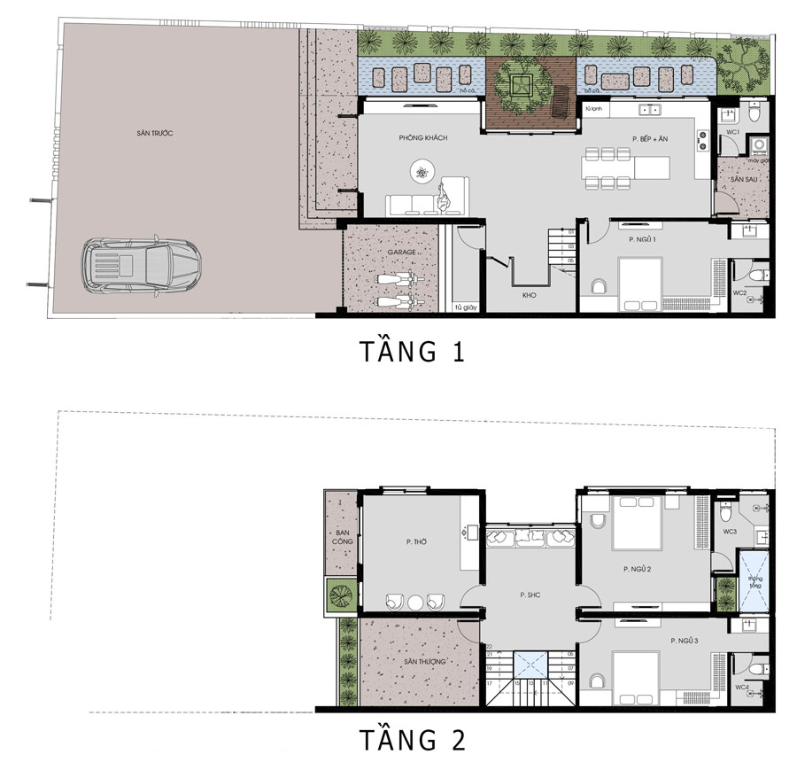 Bản vẽ mặt bằng công năng nhà 2 tầng 9x15m