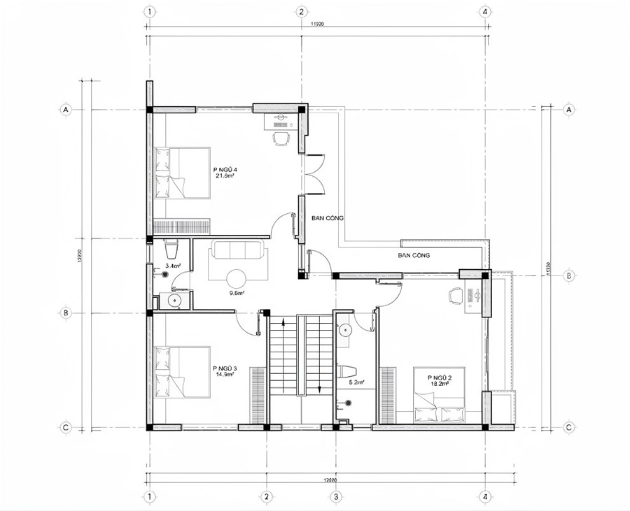 Mặt bằng công năng lầu 1 nhà 2 tầng có phòng thờ tầng 1 hiện đại