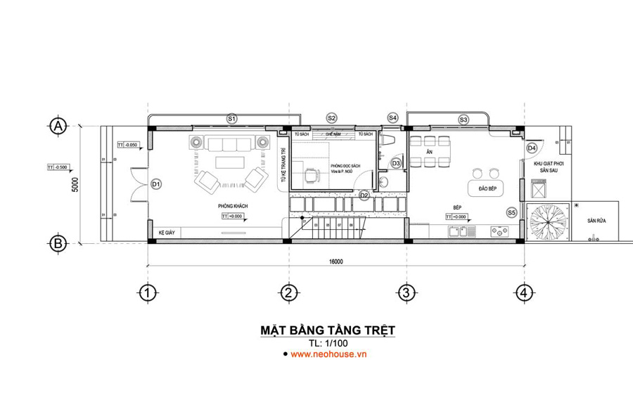 Bản vẽ mặt bằng công năng nhà vườn 2 tầng có bếp riêng