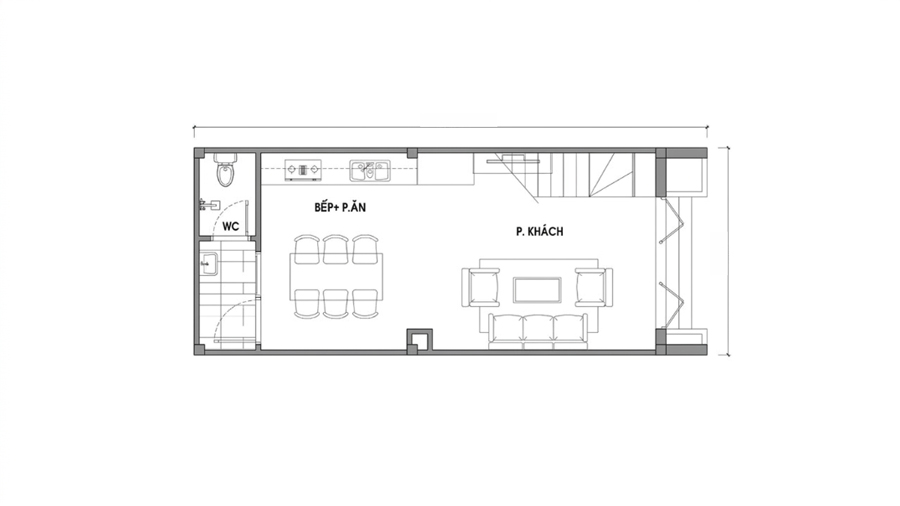 Mặt bằng tầng trệt nhà 30m2 2 tầng 2 phòng ngủ