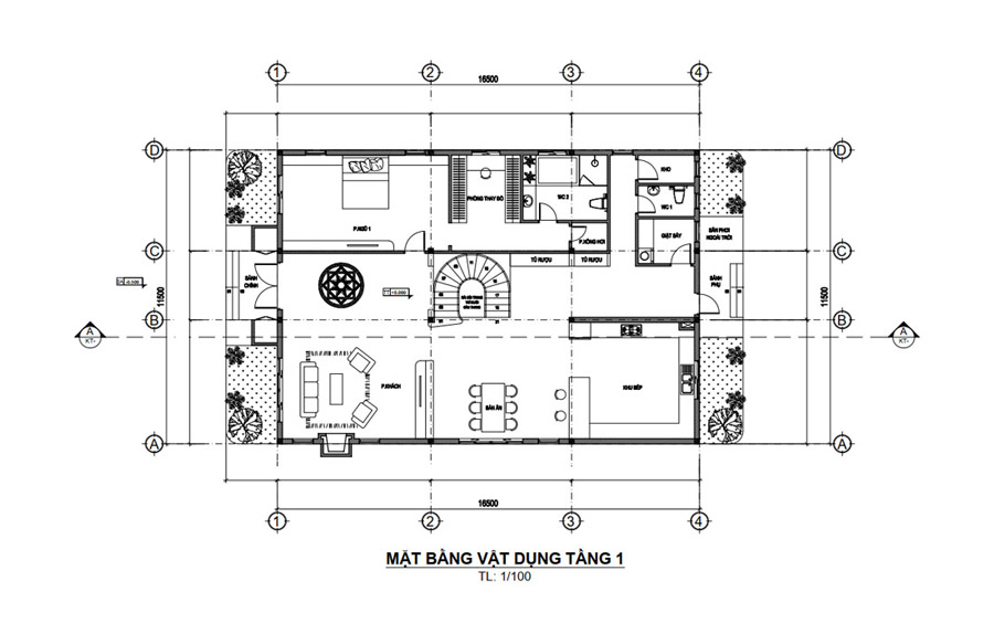 Bố trí mặt bằng công năng tầng trệt nhà 2 tầng kiểu Mỹ