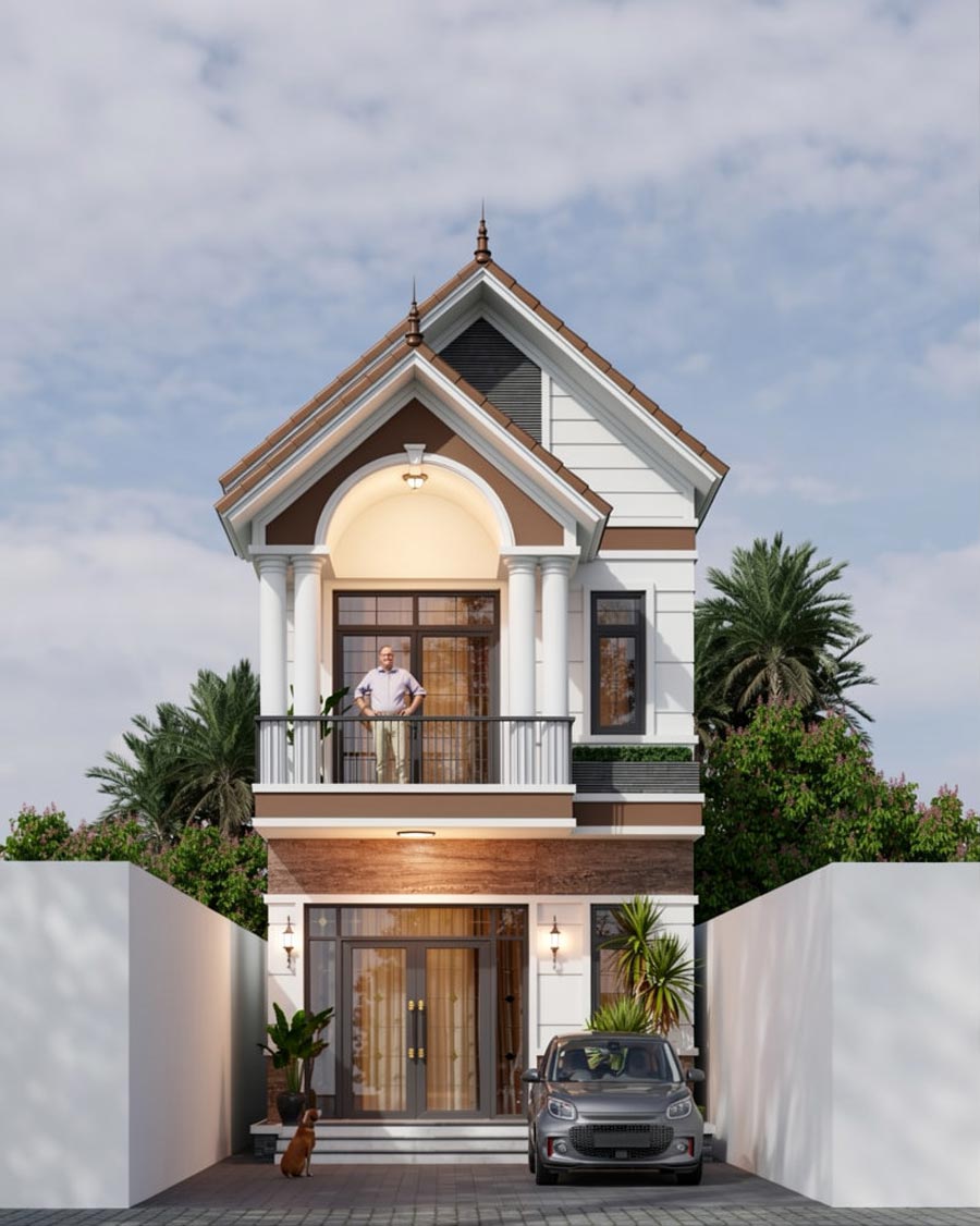 Mẫu nhà 2 tầng mặt tiền 3m có gara