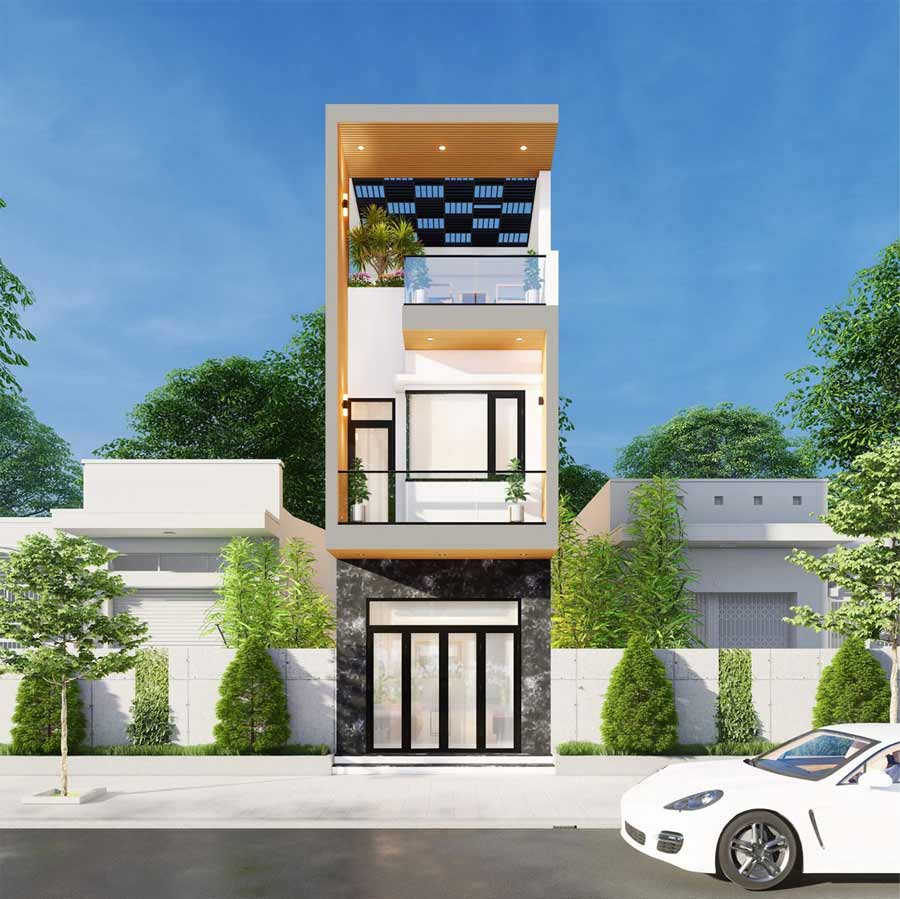Mẫu nhà 2 tầng mặt tiền 3m có sân thượng