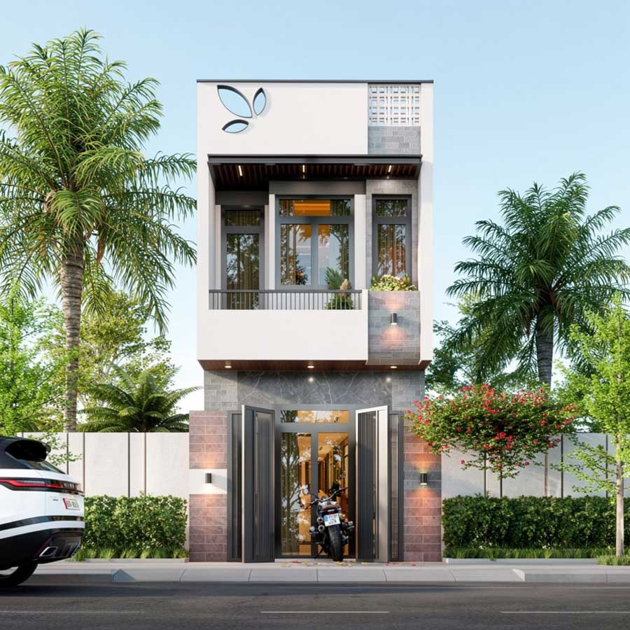 Mẫu mặt tiền nhà 3m 2 tầng phong cách hiện đại