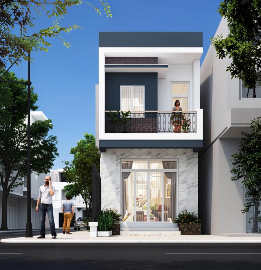 Mẫu nhà 2 tầng mặt tiền 3m mái bằng
