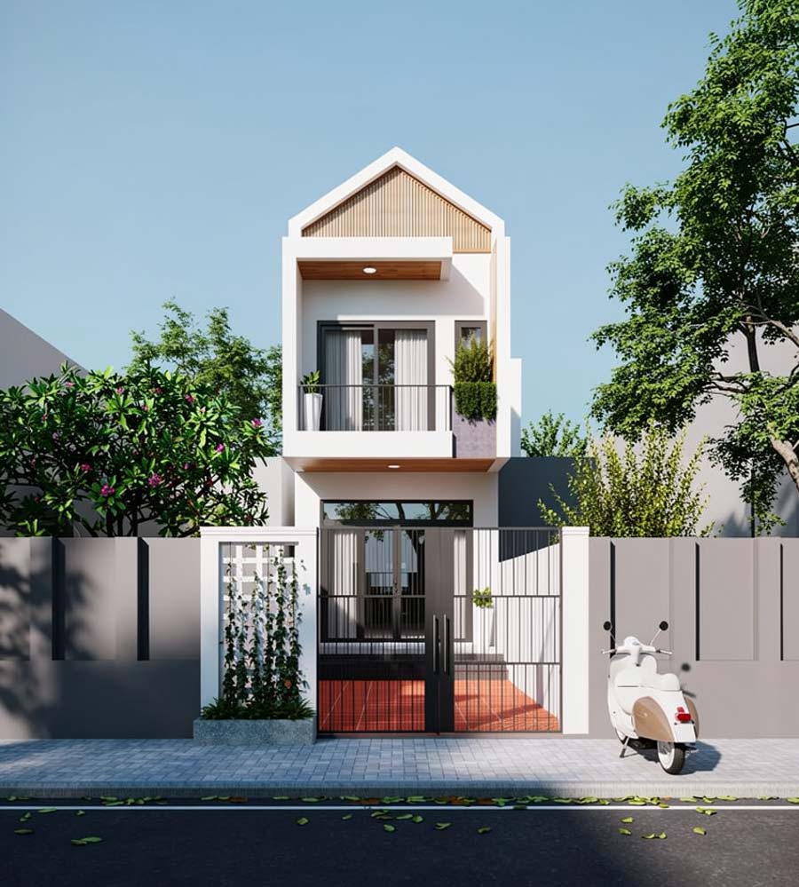 Mẫu nhà 2 tầng mặt tiền 3m tối giản