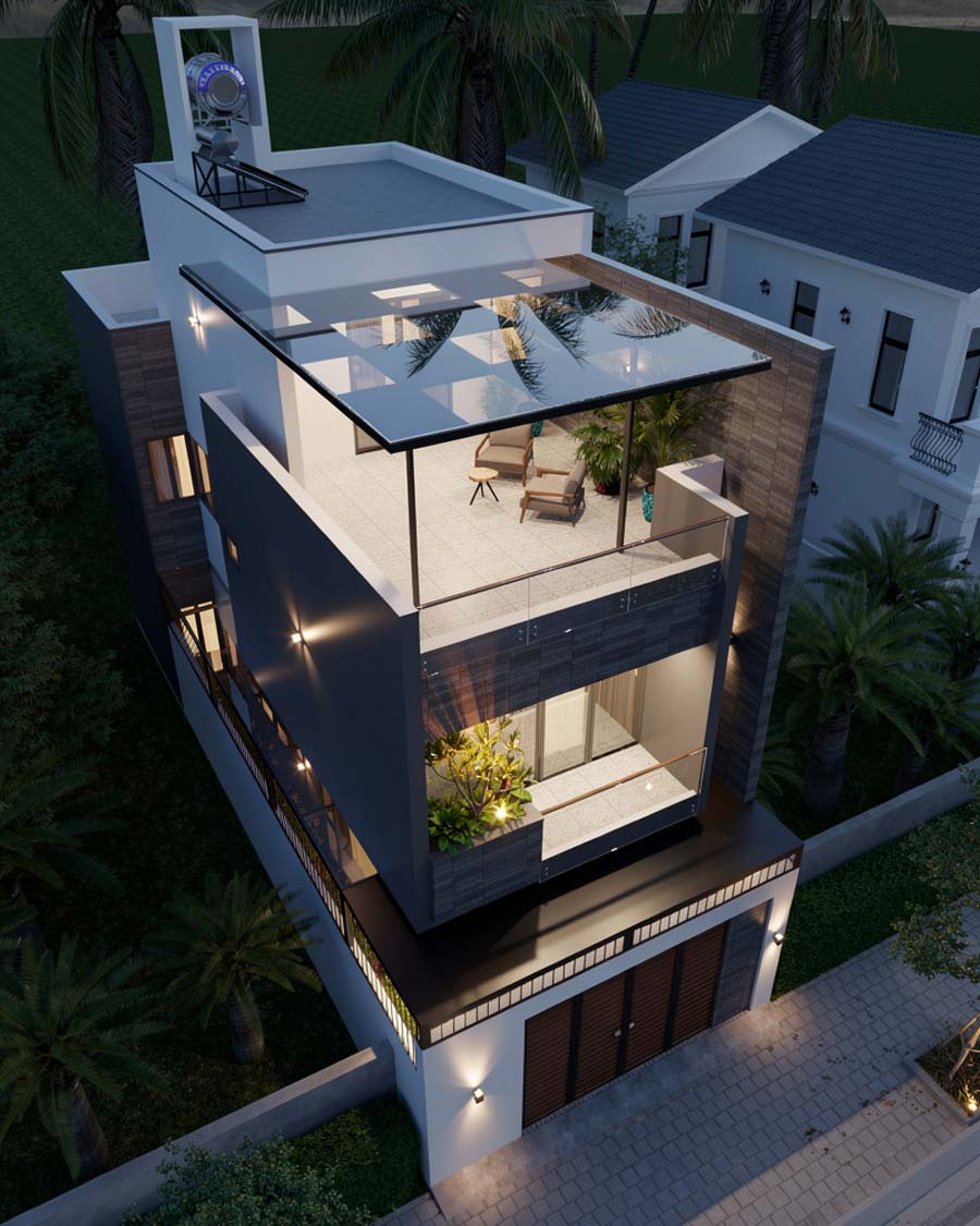 Mẫu nhà 2 tầng 1 tum mặt tiền 7.5m