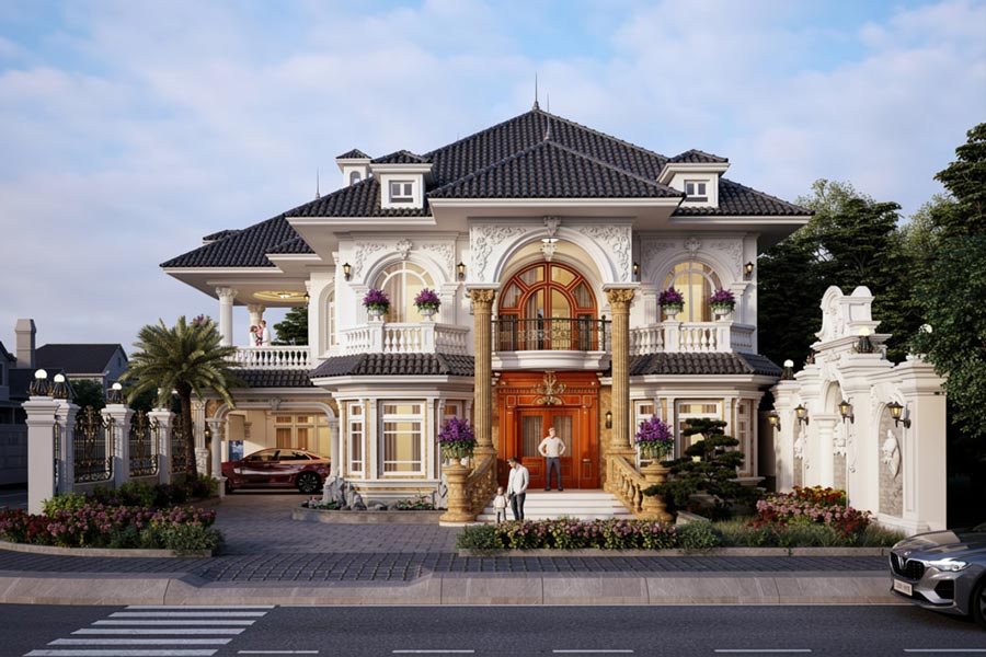 Mẫu nhà 2 tầng 6 phòng ngủ có gara