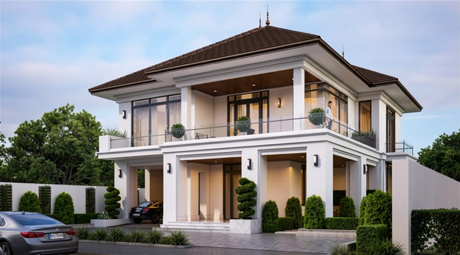 Mẫu nhà 2 tầng 6 phòng ngủ có gara
