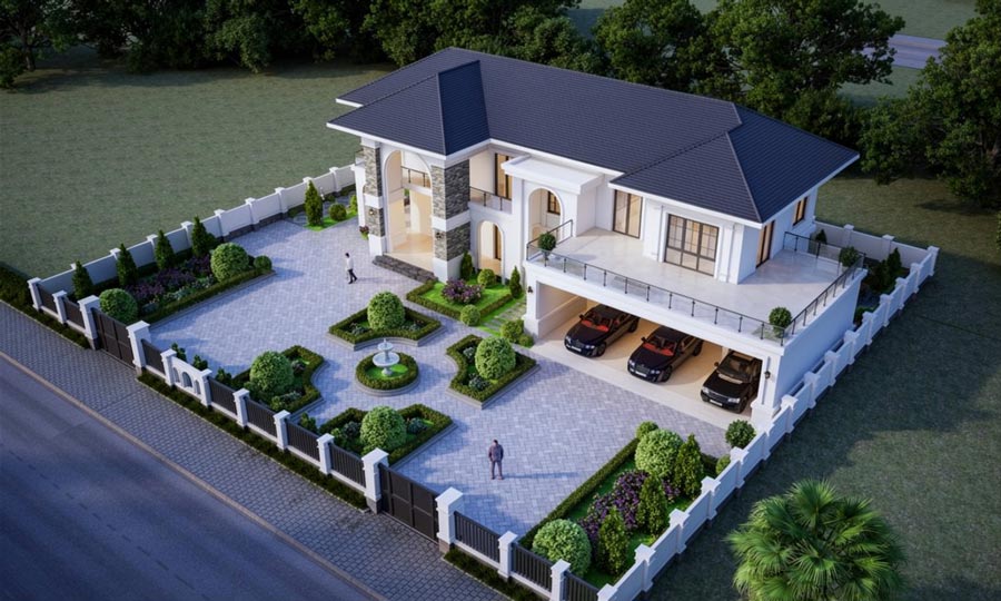 Mẫu nhà 2 tầng 6 phòng ngủ có gara
