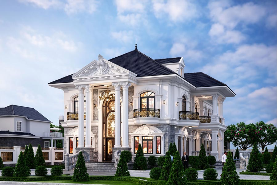 Mẫu nhà 2 tầng 6 phòng ngủ có sân vườn