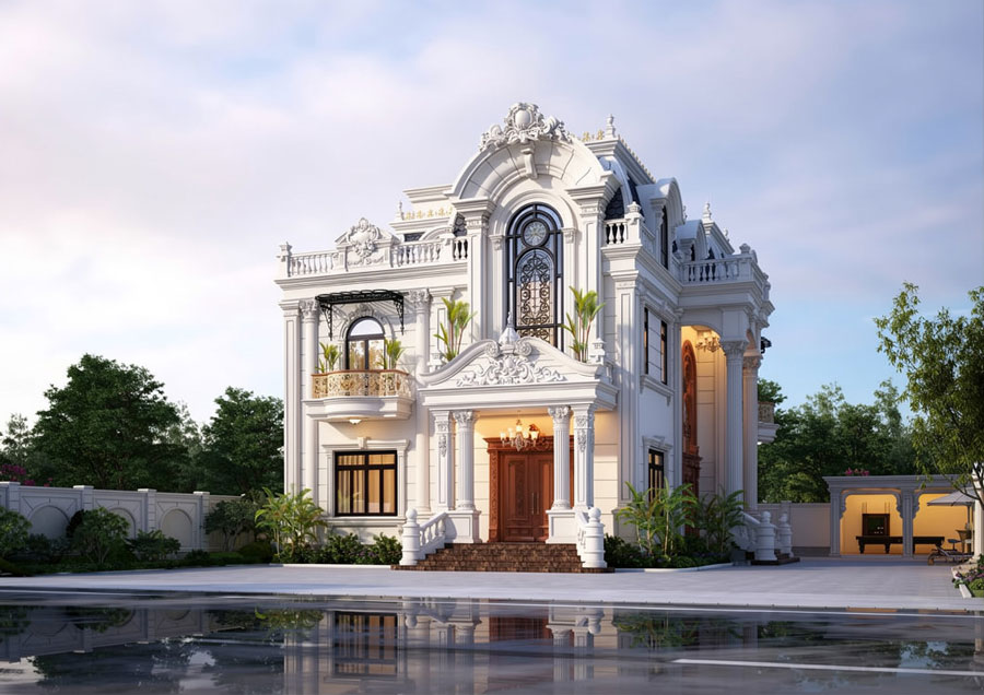 Mẫu biệt thự 2 tầng 6 phòng ngủ kiểu Pháp