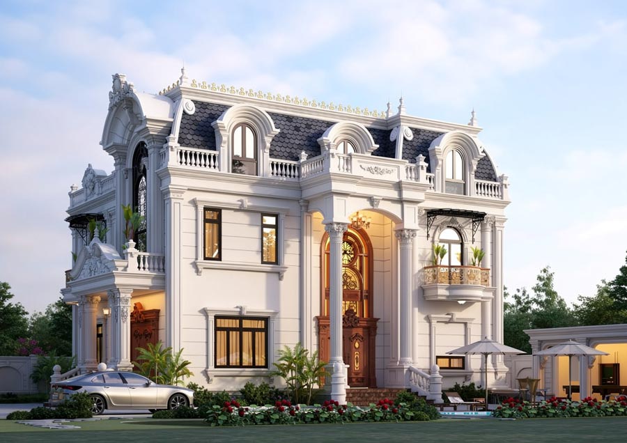 Mẫu biệt thự 2 tầng 6 phòng ngủ kiểu Pháp