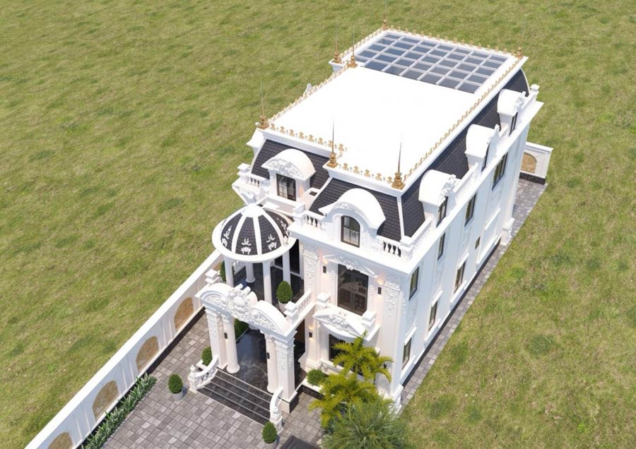 Thiết kế nhà 2 tầng 6 phòng ngủ mái Mansard