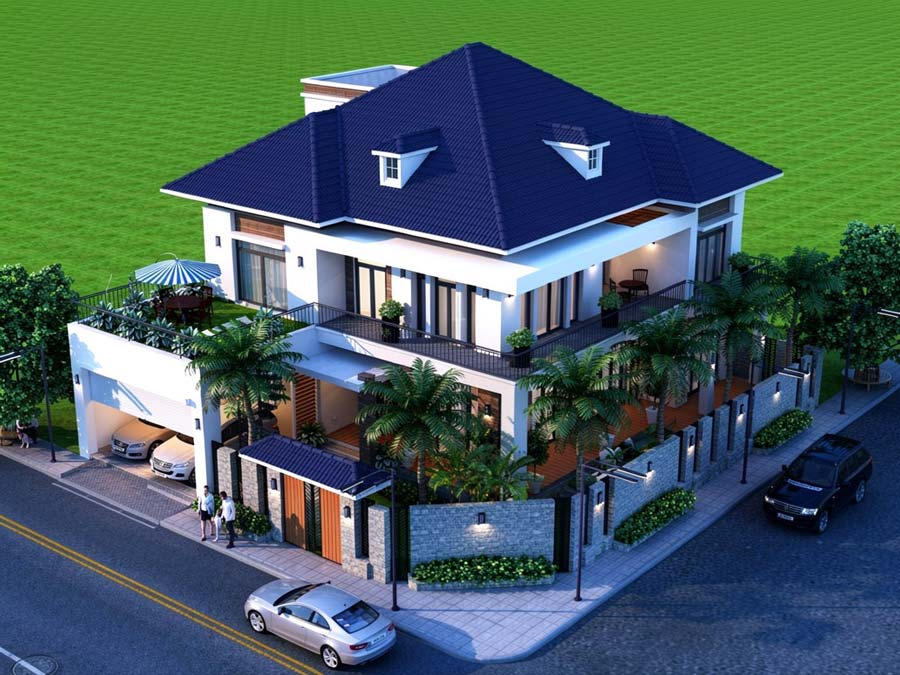 Mẫu nhà 2 tầng 6 phòng ngủ mái Nhật