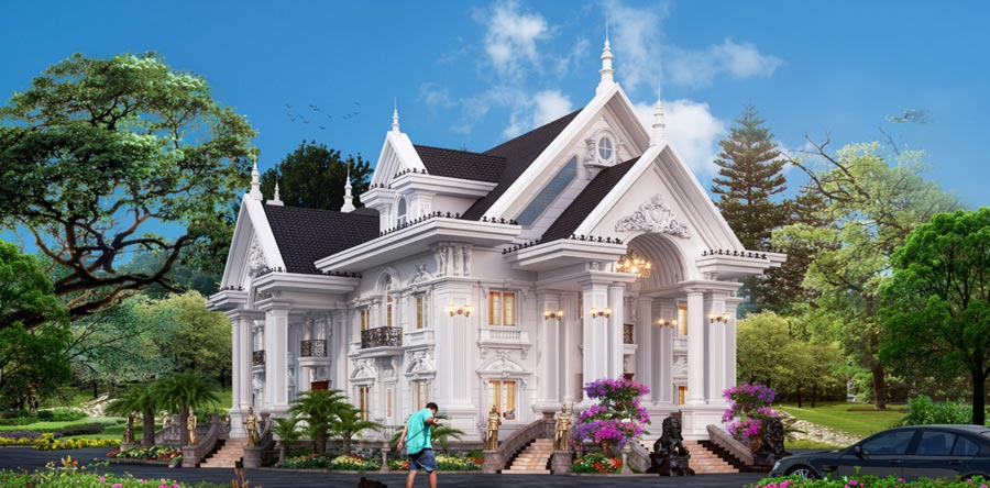 Mẫu thiết kế nhà 2 tầng 6 phòng ngủ mái Thái