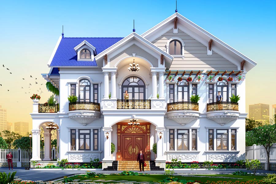 Mẫu thiết kế nhà 2 tầng 6 phòng ngủ mái Thái