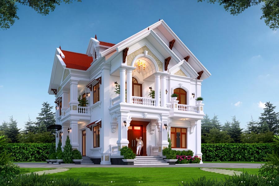 Mẫu thiết kế nhà 2 tầng 6 phòng ngủ mái Thái
