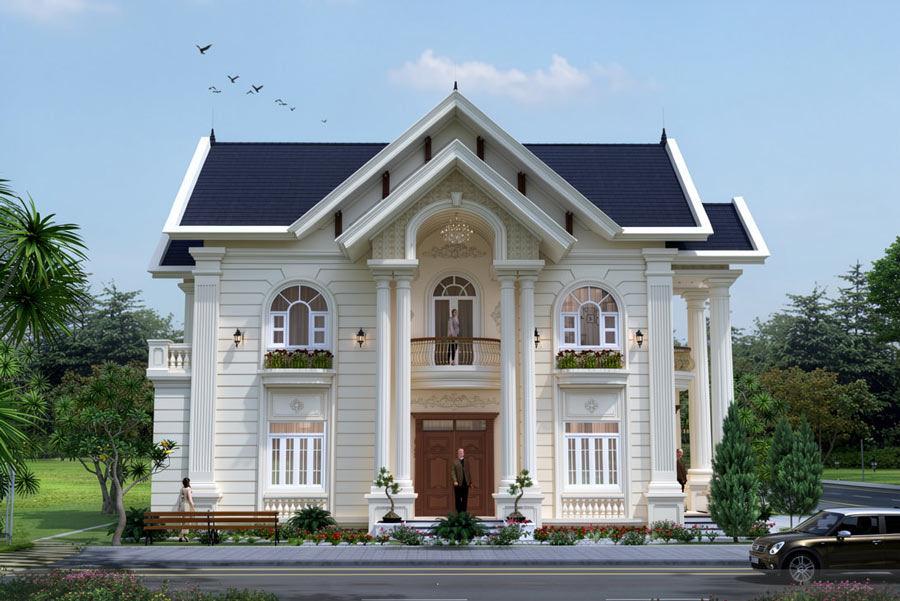 Thiết kế nhà 2 tầng 6 phòng ngủ ở nông thôn