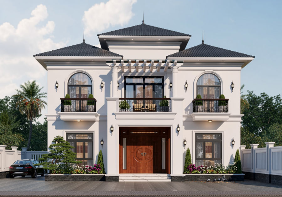 Mẫu nhà 2 tầng 6 phòng ngủ tân cổ điển