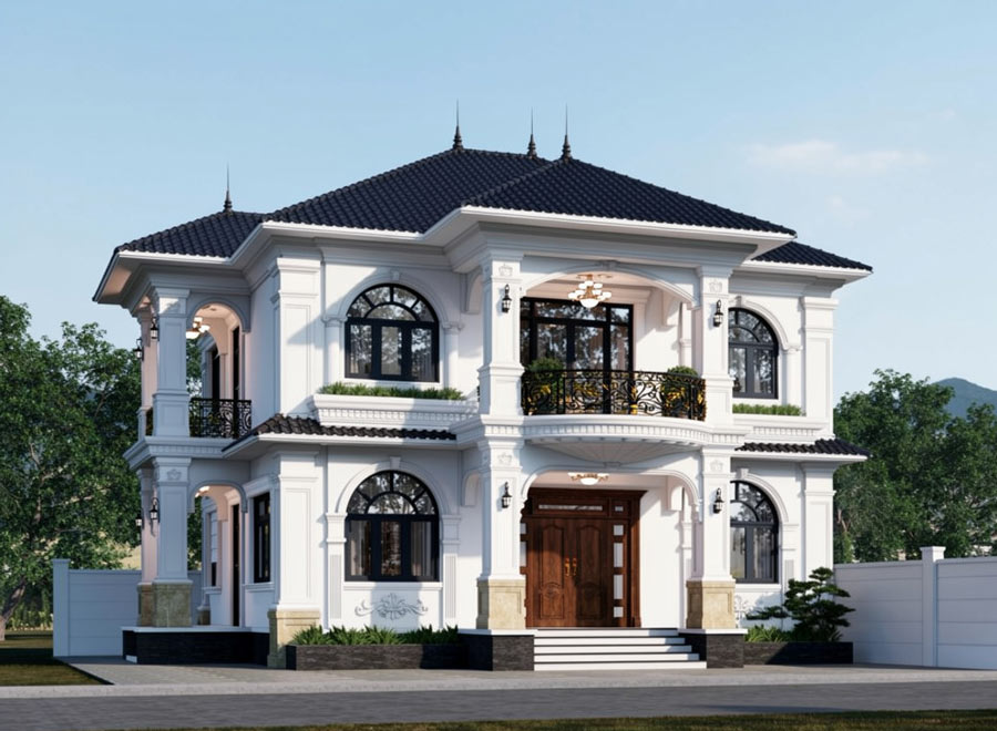 Mẫu nhà 2 tầng 6 phòng ngủ tân cổ điển