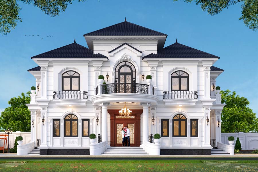 Mẫu nhà 2 tầng 6 phòng ngủ tân cổ điển