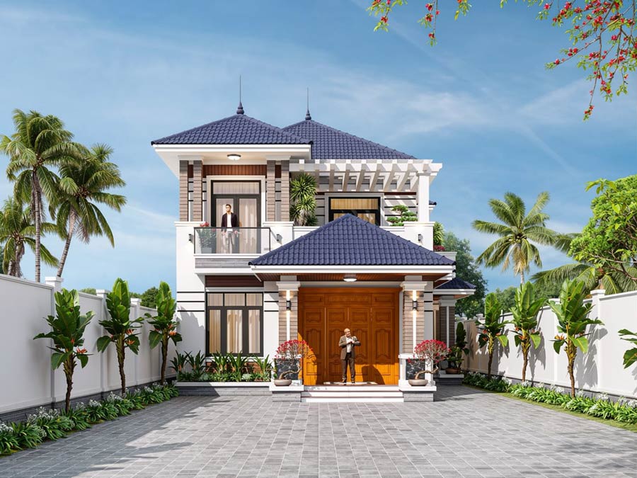 Thiết kế nhà 2 tầng mặt tiền 7.5m x 15m