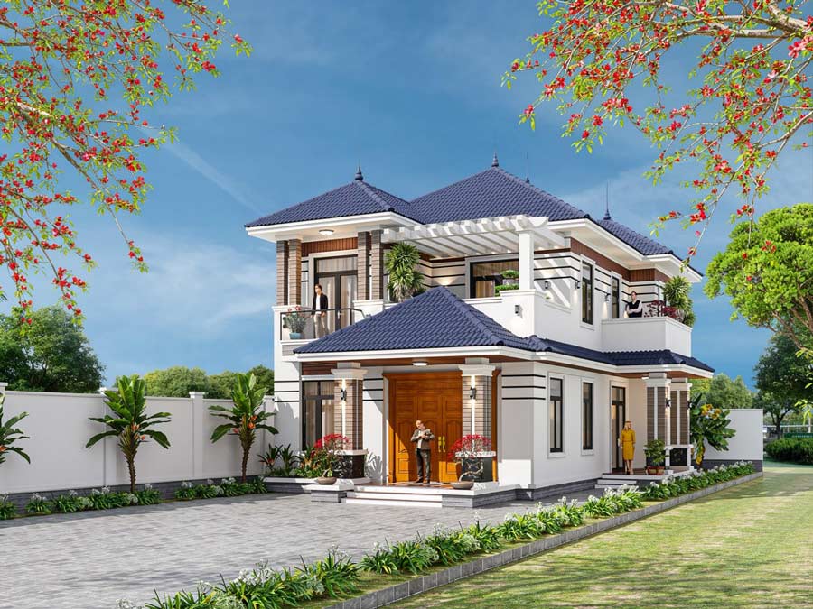 Thiết kế nhà 2 tầng mặt tiền 7.5m x 15m