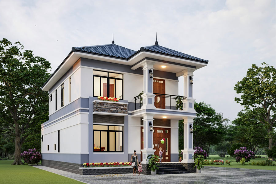 Mẫu thiết kế nhà 2 tầng có bếp riêng mái Nhật