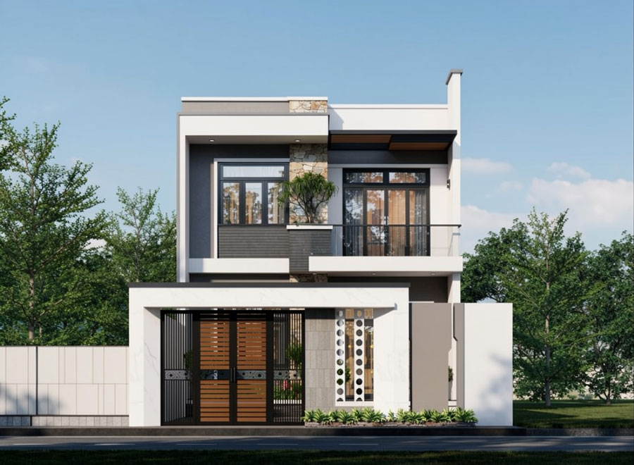 Mẫu nhà 2 tầng có bếp riêng mái bằng