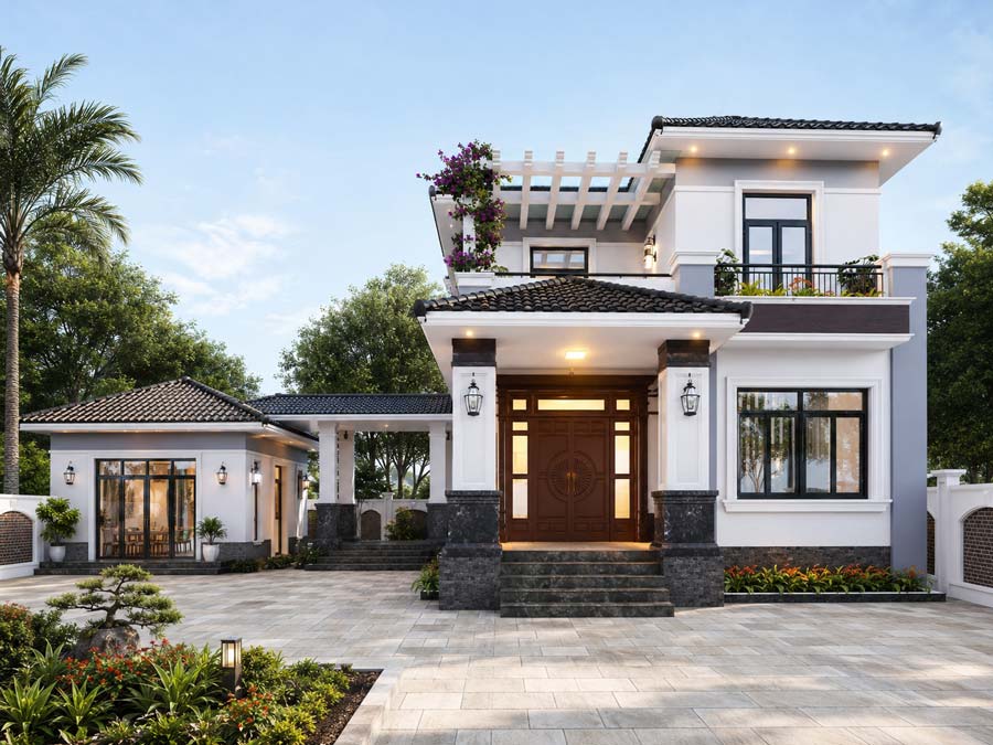 Mẫu thiết kế nhà 2 tầng có bếp tách riêng biệt nhà chính