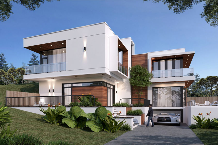 Mẫu nhà 2 tầng có tầng hầm hiện đại