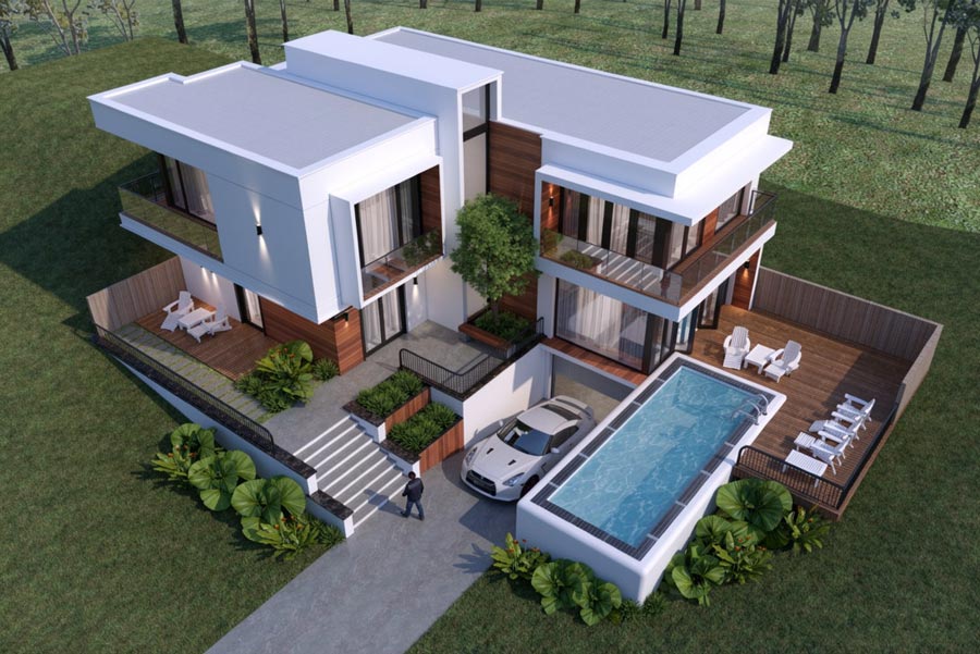 Mẫu nhà 2 tầng có tầng hầm hiện đại