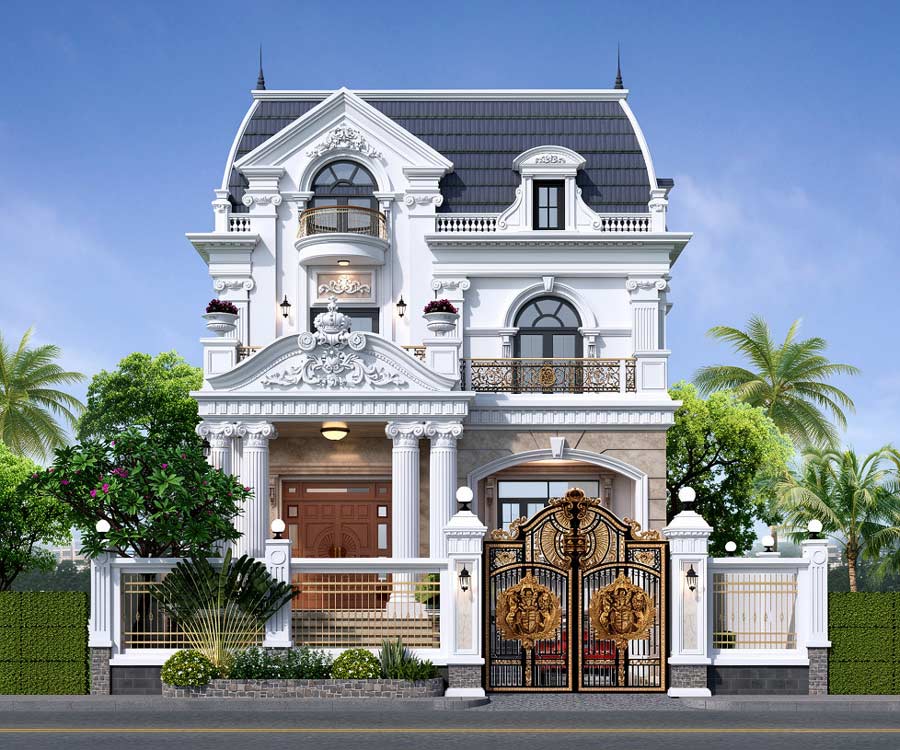 Mẫu nhà 2 tầng có tầng hầm mái Mansard