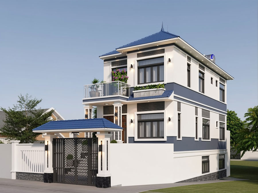Thiết kế nhà 2 tầng có tầng hầm mái Nhật