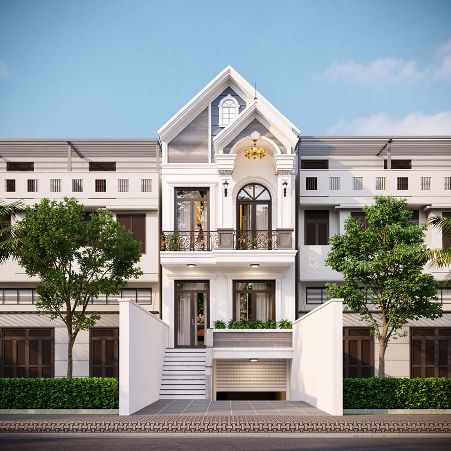 Nhà 2 tầng có tầng hầm mái Thái