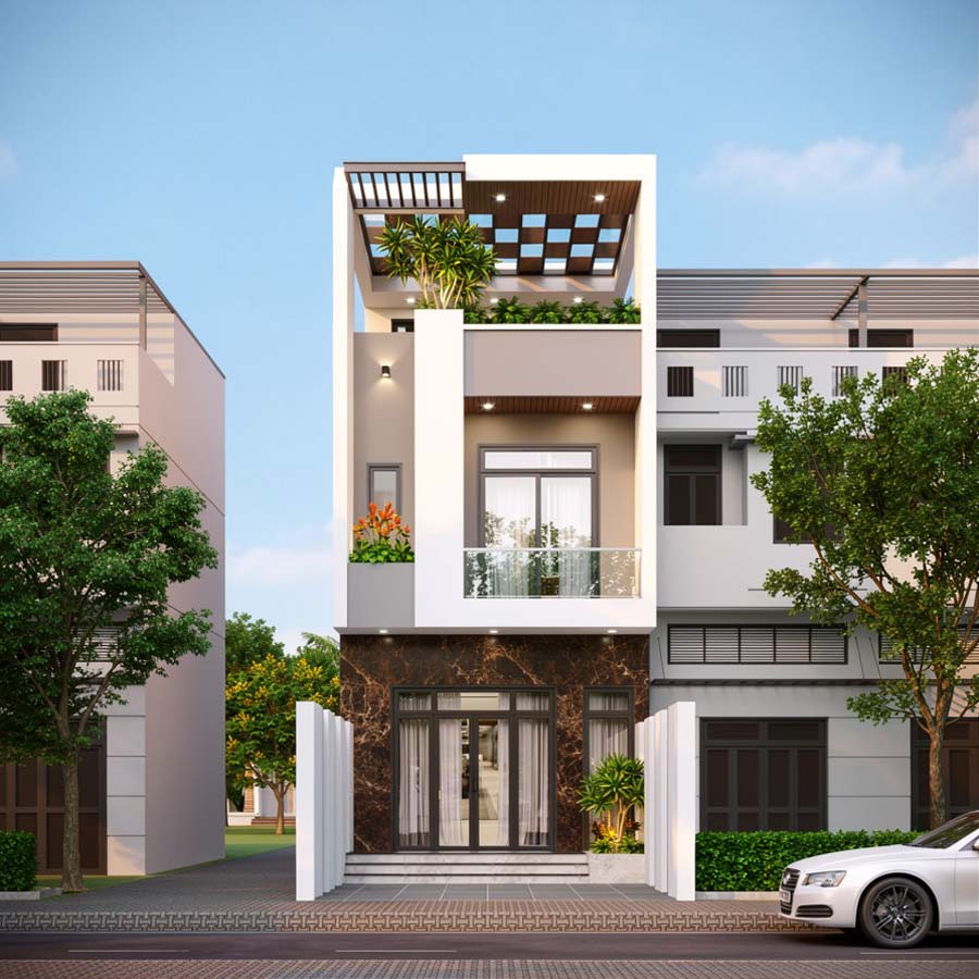 Mẫu nhà 2 tầng ngang 4.5m có sân thượng